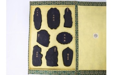 中国　嘉慶年製　御園図古墨8箱(64丁)セット　帙付き　(R-087629)