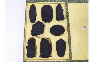 中国　嘉慶年製　御園図古墨8箱(64丁)セット　帙付き　(R-087629)