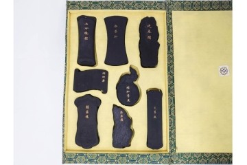 中国　嘉慶年製　御園図古墨8箱(64丁)セット　帙付き　(R-087629)