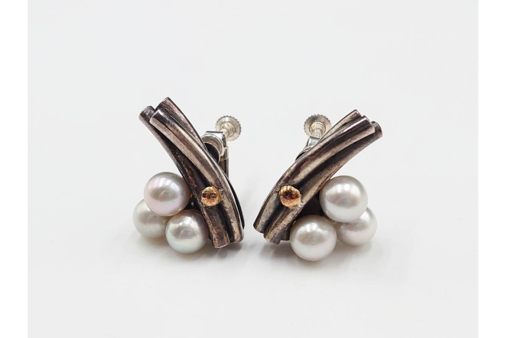 島田紘一呂　K18金(18金)・SILVER　パール(真珠)のイヤリングと花モチーフの指輪セット　(R-087636)