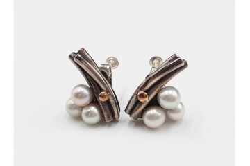 島田紘一呂　K18金(18金)・SILVER　パール(真珠)のイヤリングと花モチーフの指輪セット　(R-087636)