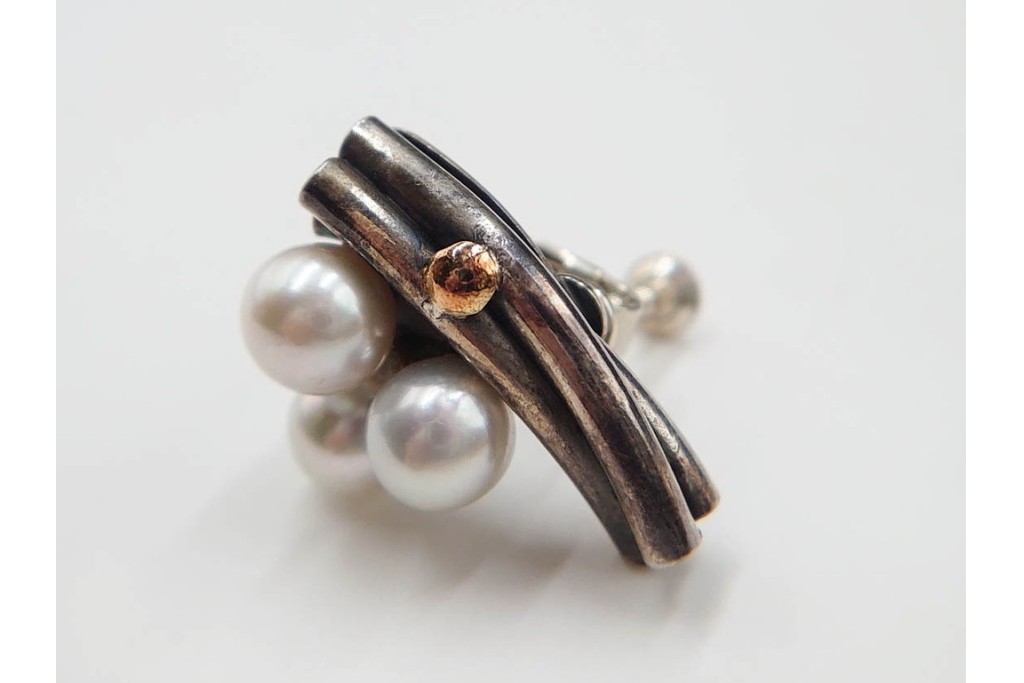 島田紘一呂　K18金(18金)・SILVER　パール(真珠)のイヤリングと花モチーフの指輪セット　(R-087636)