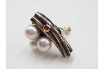 島田紘一呂　K18金(18金)・SILVER　パール(真珠)のイヤリングと花モチーフの指輪セット　(R-087636)