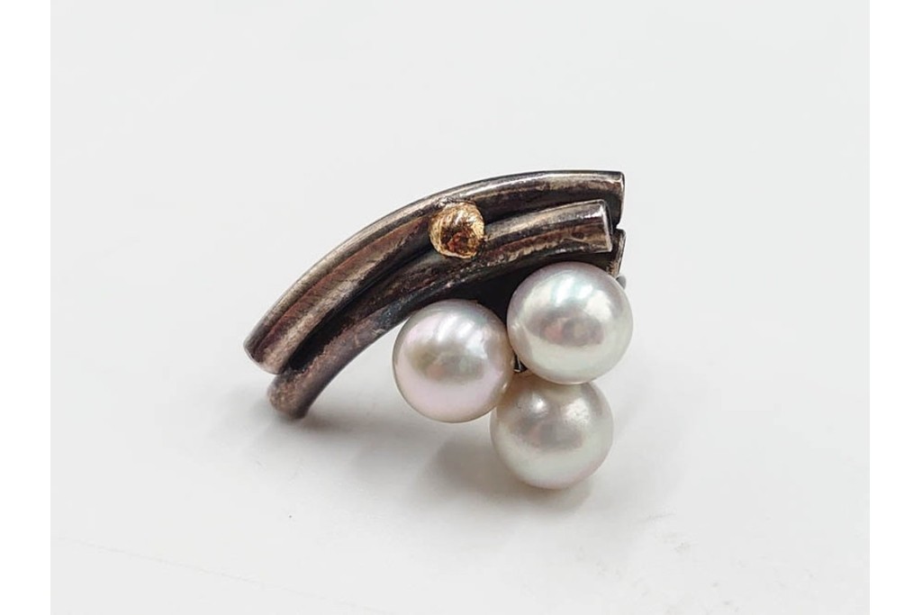 島田紘一呂　K18金(18金)・SILVER　パール(真珠)のイヤリングと花モチーフの指輪セット　(R-087636)