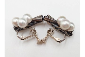 島田紘一呂　K18金(18金)・SILVER　パール(真珠)のイヤリングと花モチーフの指輪セット　(R-087636)