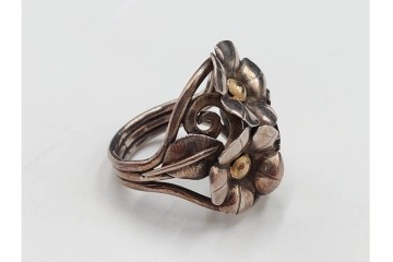 島田紘一呂　K18金(18金)・SILVER　パール(真珠)のイヤリングと花モチーフの指輪セット　(R-087636)