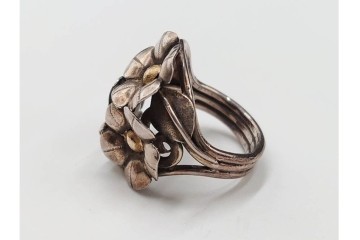 島田紘一呂　K18金(18金)・SILVER　パール(真珠)のイヤリングと花モチーフの指輪セット　(R-087636)