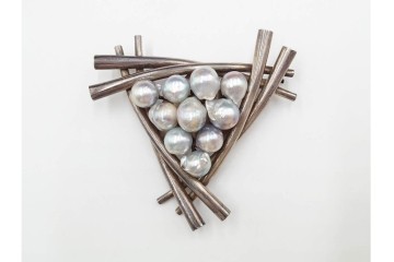 島田紘一呂　SILVER・パール(真珠)　上品なブローチ2点セット　(R-087637)