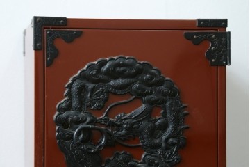 中古　美品　欅産業　朱塗りの小引き出し　(R-087672)