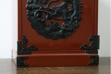 中古　美品　欅産業　朱塗りの小引き出し　(R-087672)