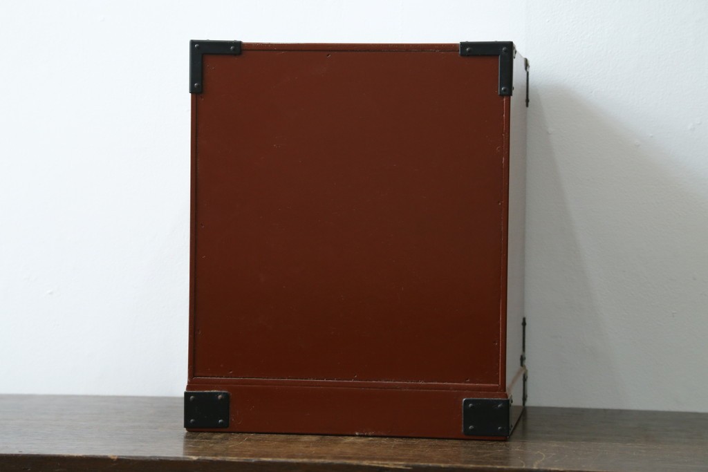 中古　美品　欅産業　朱塗りの小引き出し　(R-087672)