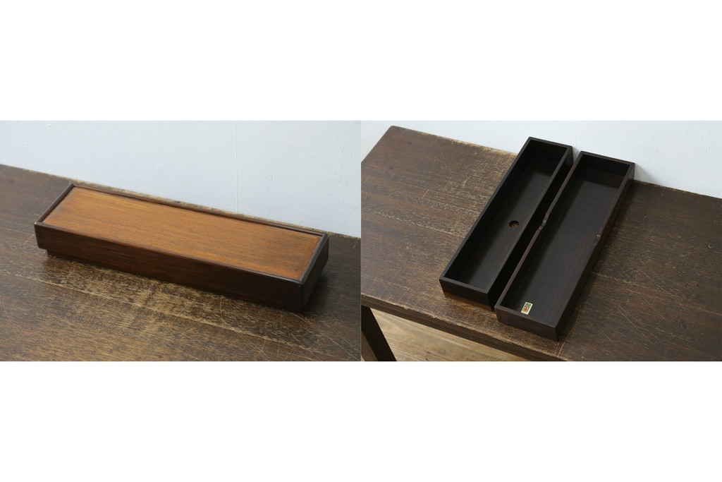 中古　美品　通産大臣指定伝統的工芸品　大阪唐木指物　吉勝作　紫檀材　端正なつくりの収納箱　(R-087680)