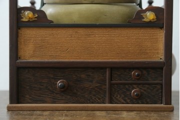 和製アンティーク　明治大正期　指物工芸品　蝙蝠(コウモリ)や桜の花を象った飴細工のような装飾がアクセントの時代寄木煙草盆　(R-087683)