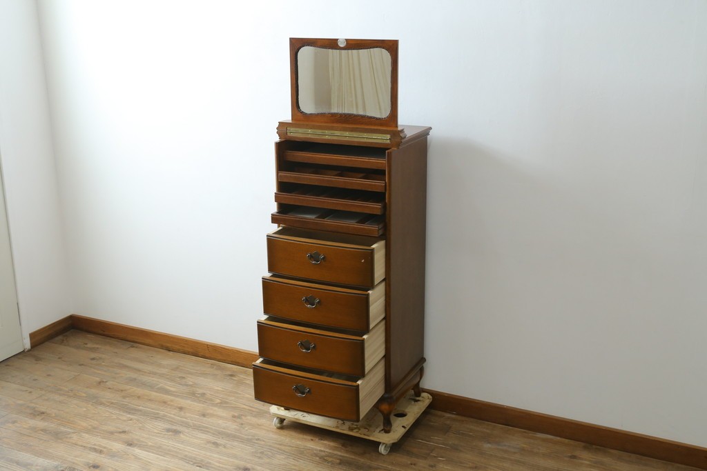 中古　美品　CONDE HOUSE(カンディハウス)　すらりとした縦長フォルムのジュエリーチェスト　定価約28万円　(R-087687)