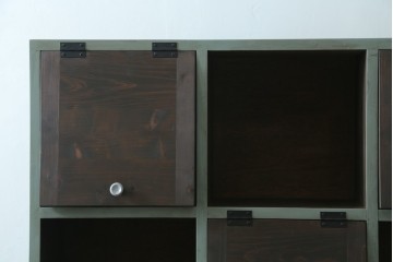 【ラフジュ工房オリジナル】　3×4マス　パタパタ扉付き　くすみカラーのペイントマス目棚　(R-087693)