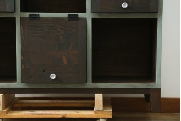 【ラフジュ工房オリジナル】　3×4マス　パタパタ扉付き　くすみカラーのペイントマス目棚　(R-087693)
