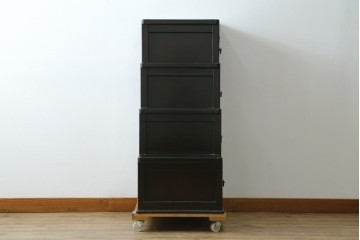 中古　職人手作り　希少な廃番品　民芸城山　朱と黒の濃淡が美しい一閑張りの階段箪笥　(R-087697)