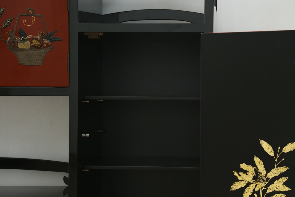 中古　美品　輪島塗　金彩・高蒔絵(梅・雀)　希少な朱塗りの飾り棚　定価約350万円　(R-087699)