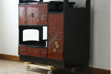 中古　美品　輪島塗　金彩・高蒔絵(梅・雀)　希少な朱塗りの飾り棚　定価約350万円　(R-087699)