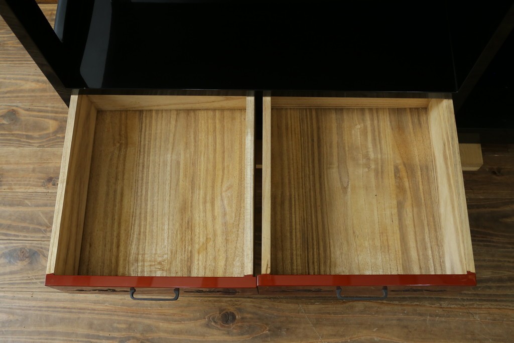 中古　美品　輪島塗　金彩・高蒔絵(梅・雀)　希少な朱塗りの飾り棚　定価約350万円　(R-087699)