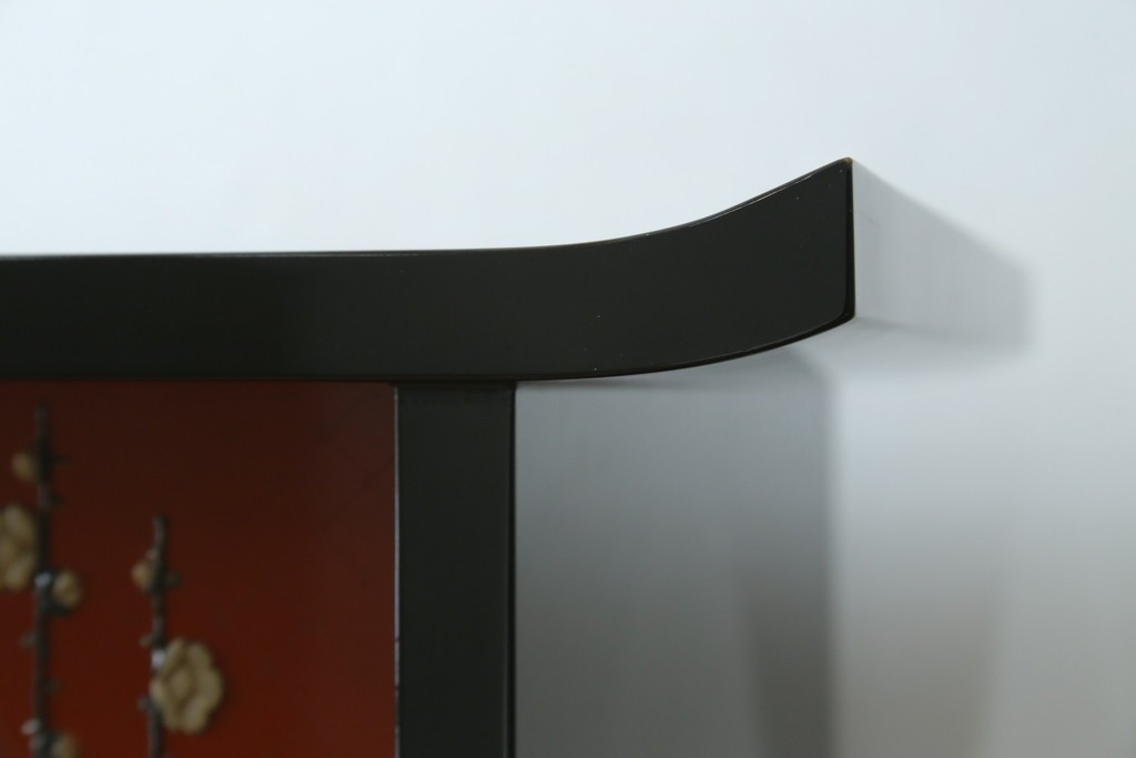 中古　美品　輪島塗　金彩・高蒔絵(梅・雀)　希少な朱塗りの飾り棚　定価約350万円　(R-087699)