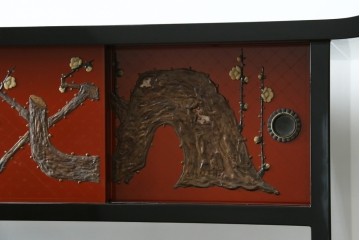 中古　美品　輪島塗　金彩・高蒔絵(梅・雀)　希少な朱塗りの飾り棚　定価約350万円　(R-087699)