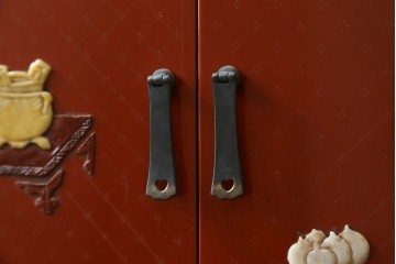 中古　美品　輪島塗　金彩・高蒔絵(梅・雀)　希少な朱塗りの飾り棚　定価約350万円　(R-087699)