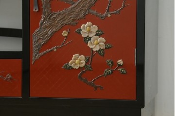 中古　美品　輪島塗　金彩・高蒔絵(梅・雀)　希少な朱塗りの飾り棚　定価約350万円　(R-087699)