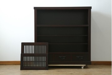 中古　美品　栗材　和モダン薫る格子デザインの水屋箪笥　(R-087700)