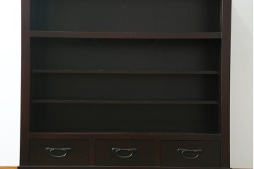 中古　美品　栗材　和モダン薫る格子デザインの水屋箪笥　(R-087700)