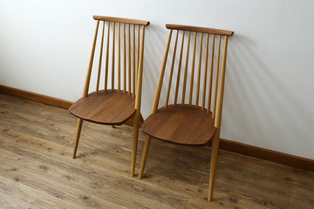 中古　美品　柏木工(KASHIWA)　ウォールナット材&オーク材　ツートンカラーが美しいCC71 CIVIL(シビル)ダイニングチェア2脚セット　(R-087705)