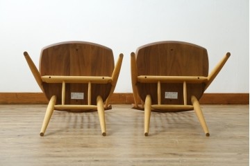 中古　美品　柏木工(KASHIWA)　ウォールナット材&オーク材　ツートンカラーが美しいCC71 CIVIL(シビル)ダイニングチェア2脚セット　(R-087705)