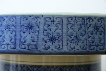 【簡易リペア限定品】　和製ヴィンテージ　たちばな焼　染付山水図が趣深いテーブルと椅子のセット　(R-087715)