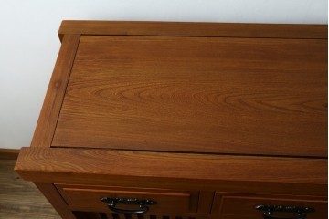 中古　欅(ケヤキ)材　格子戸が印象的な水屋箪笥サイドボード　(R-087720)