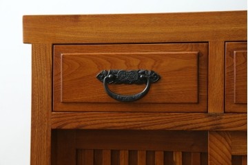中古　欅(ケヤキ)材　格子戸が印象的な水屋箪笥サイドボード　(R-087720)
