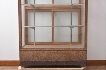和製ヴィンテージ　引き出し付き　昭和レトロな木枠の縦型ガラスケース　(R-087722)