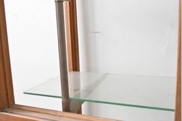 和製ヴィンテージ　引き出し付き　昭和レトロな木枠の縦型ガラスケース　(R-087722)