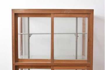 和製ヴィンテージ　引き出し付き　昭和レトロな木枠の縦型ガラスケース　(R-087722)