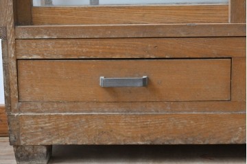 和製ヴィンテージ　引き出し付き　昭和レトロな木枠の縦型ガラスケース　(R-087722)