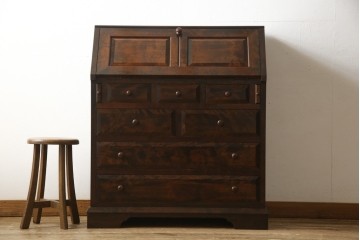 中古　松本民芸家具　T型　重厚な佇まいのライティングビューロー　定価約46万5千円　(R-087729)