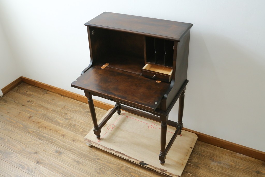 中古　希少な廃番品　蝦夷民藝(蝦夷民芸家具)　取り外せる小引き出し付きライティングビューロー(R-087731)