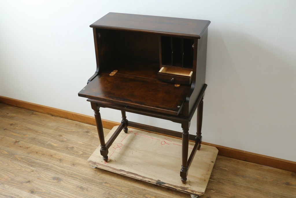 中古　希少な廃番品　蝦夷民藝(蝦夷民芸家具)　取り外せる小引き出し付きライティングビューロー　(R-087731)