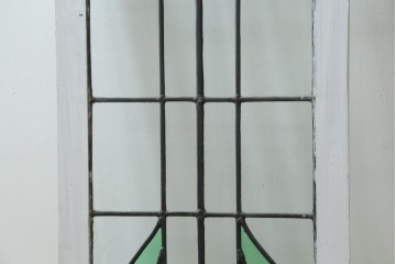 イギリスアンティーク　淡いピンクとグリーンの花模様が可憐なステンドグラスパネル　(R-087735)