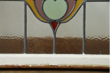 イギリスアンティーク　アーチ枠と花模様が優美なステンドグラスパネル　(R-087736)