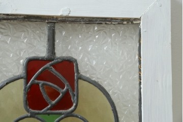 イギリスアンティーク　何学模様のようなデザインが印象的なステンドグラスパネル　(R-087739)