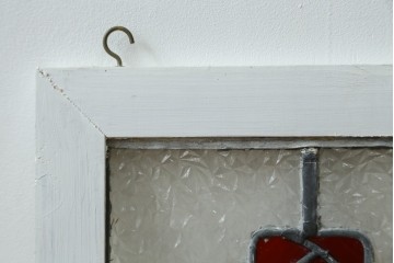 イギリスアンティーク　何学模様のようなデザインが印象的なステンドグラスパネル　(R-087739)