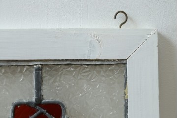 イギリスアンティーク　何学模様のようなデザインが印象的なステンドグラスパネル　(R-087739)