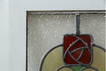 イギリスアンティーク　何学模様のようなデザインが印象的なステンドグラスパネル　(R-087739)