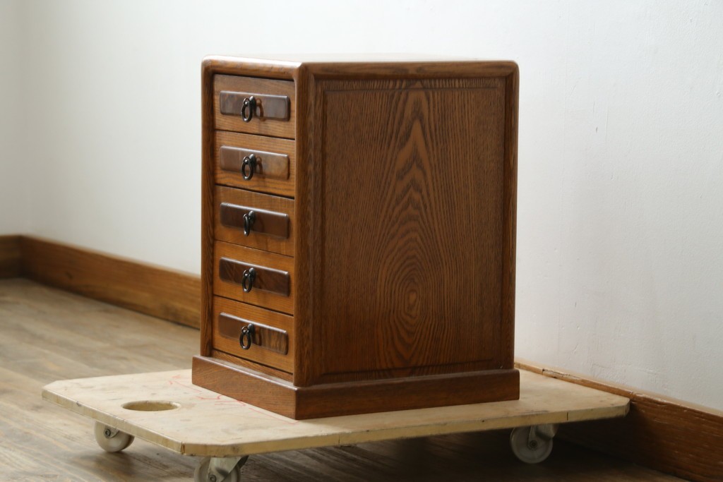 中古　美品　ニレ無垢材　木目が美しい小引き出し　(R-087742)