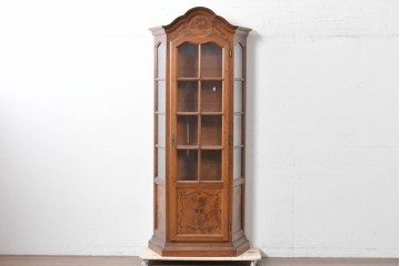 中古　美品　イタリア　アーチトップが優美な象嵌入りガラスキャビネット　(R-087759)